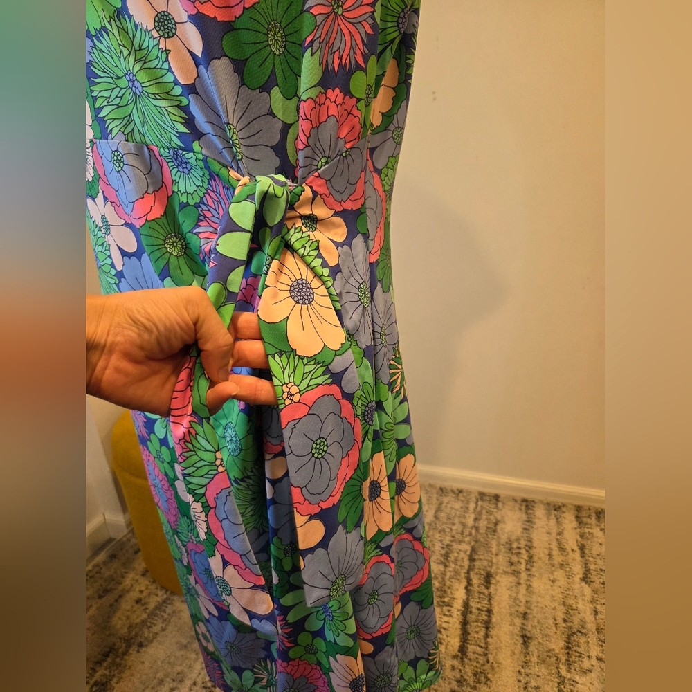 Talbots Vibrant Floral Midi Dress in Green Blue and Blue, Size XL. - Picture 6 of 14